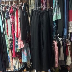 a new day Women's Classic Black Wide Leg Pants. Linen blend with pockets.